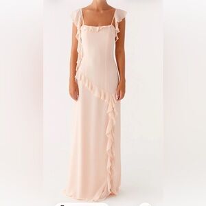 Peppermayo Asymmetrical Peach Dress with Ruffles. Brand new never worn! Size 2